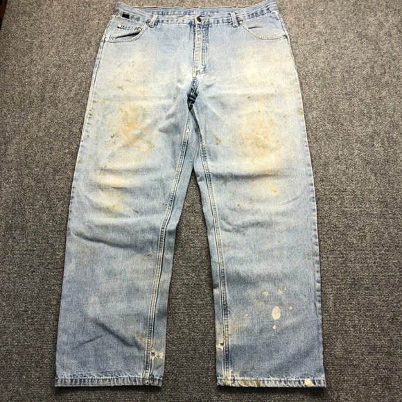 Other - Vintage Mens Light Wash Paint Splatter Distressed Denim Jeans 38x32 Blue